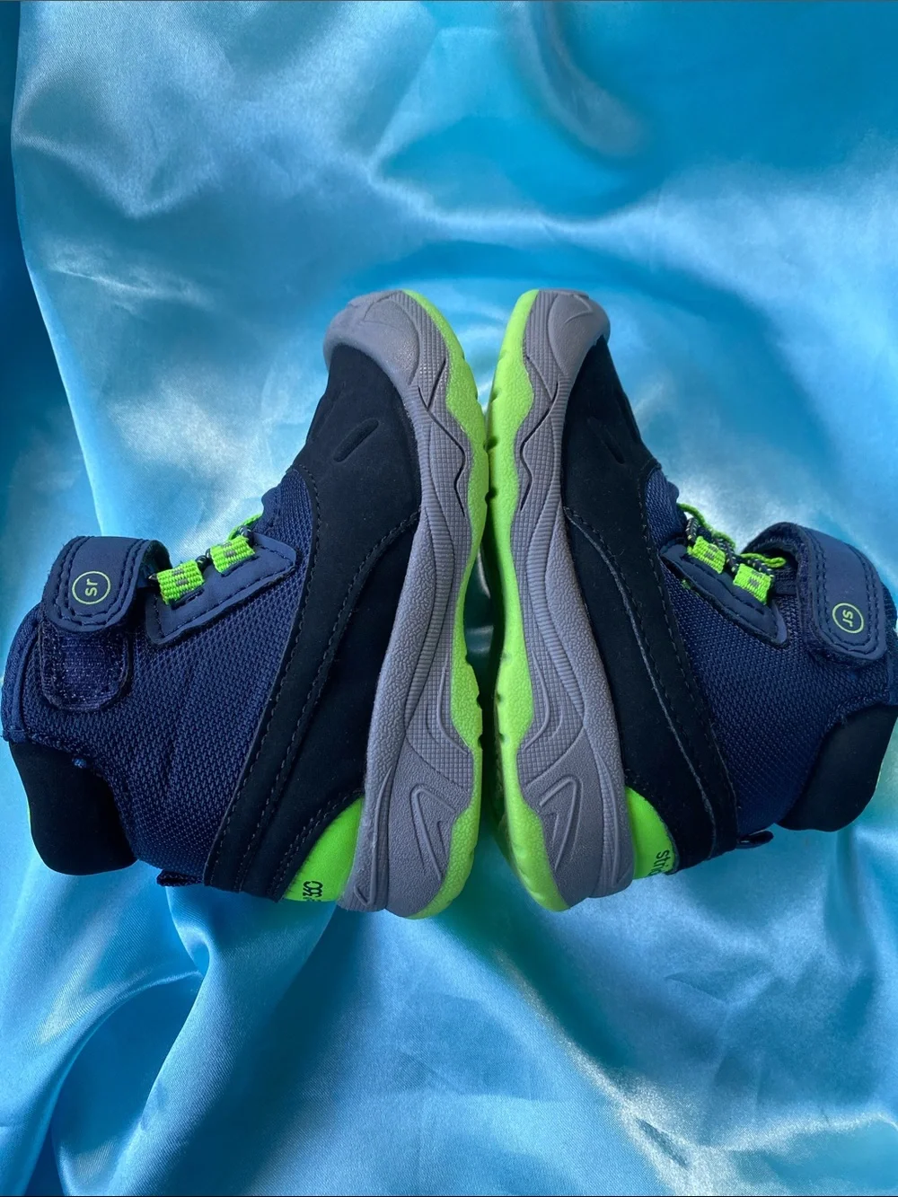 Stride Rite Nebraska Navy Blue and Neon Green Boots